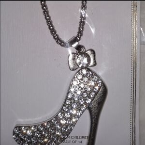 NEW Trending Silver High Heel Crystal Pendant Necklace Rhinestone 20"-24" NWT